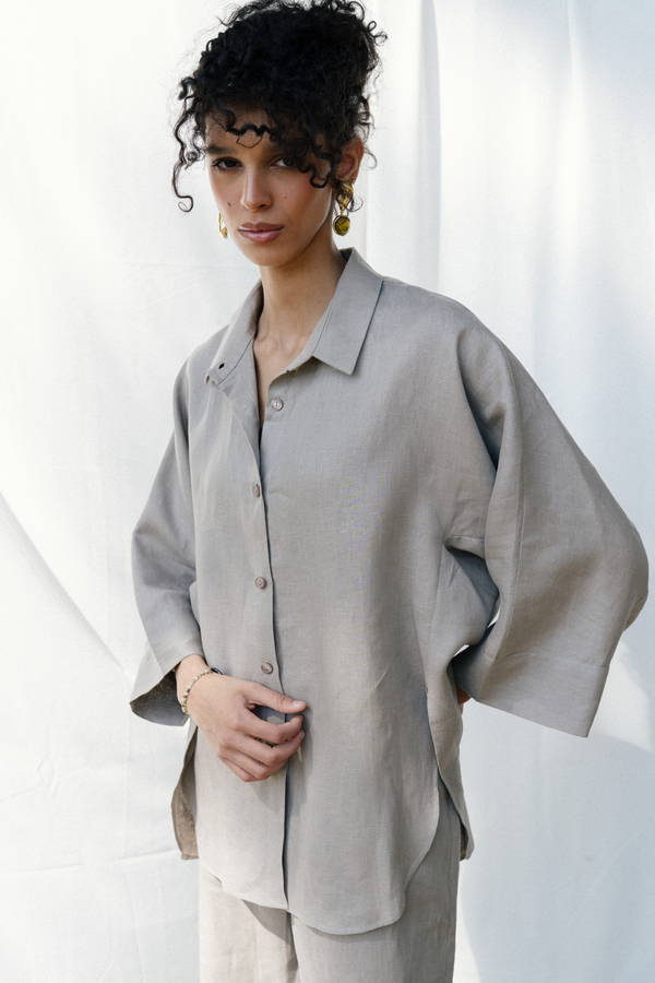 Oversized Linen Shirt in Cafe