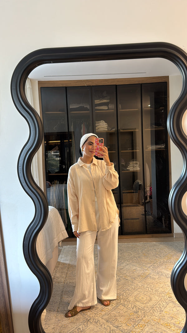 Cotton Muslin Shirt in Beige