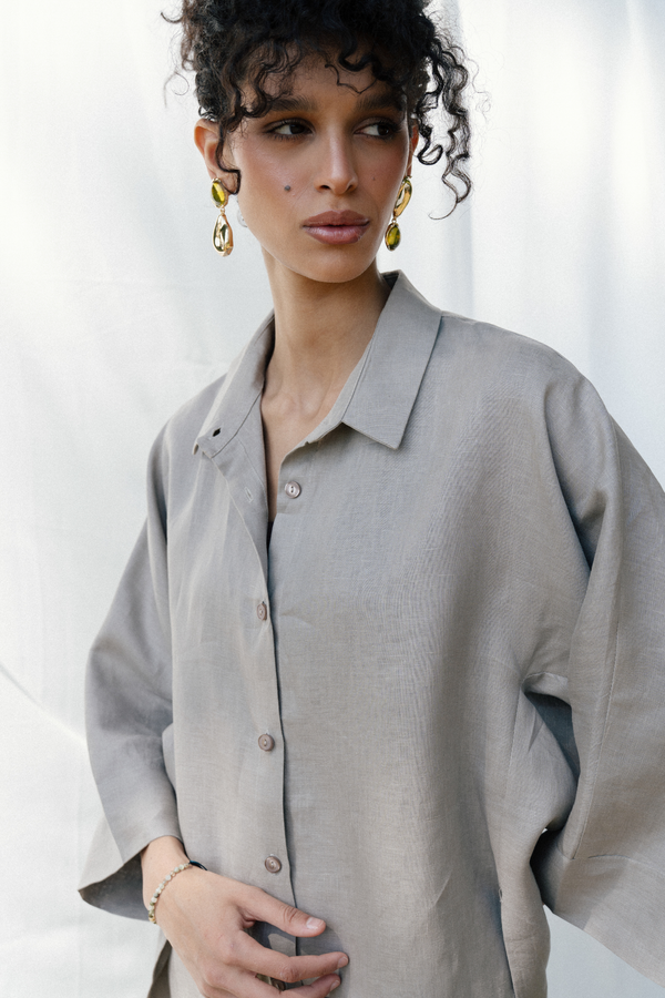 Oversized Linen Shirt in Cafe