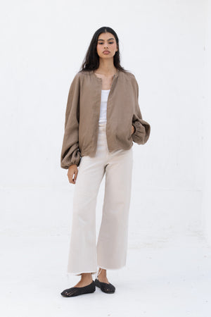 Linen Bomber Jacket in Light Brown