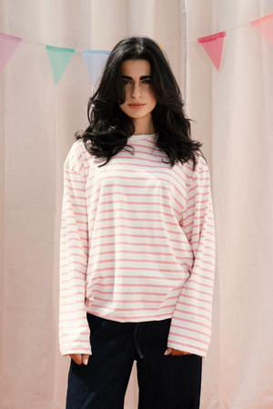 Striped Long Sleeve T-Shirt In Pink