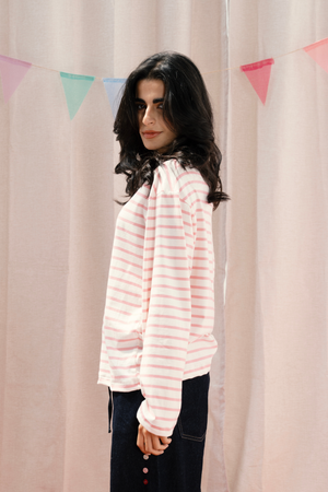 Striped Long Sleeve T-Shirt In Pink X Red