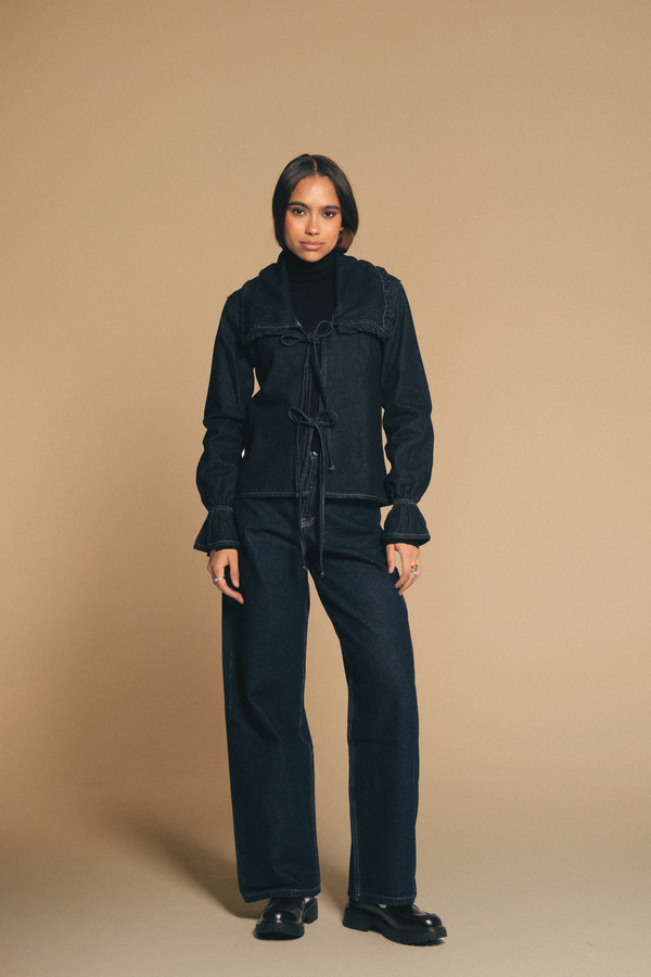 Frill Collar Denim Top