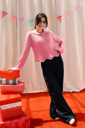 Pointelle Polo Shirt in Pink