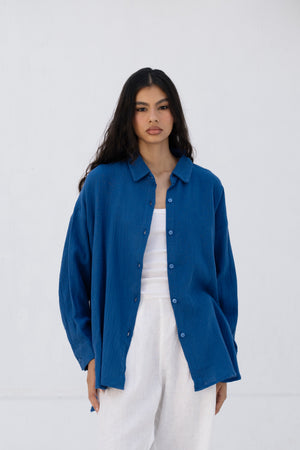 Cotton Muslin Shirt in Royal Blue