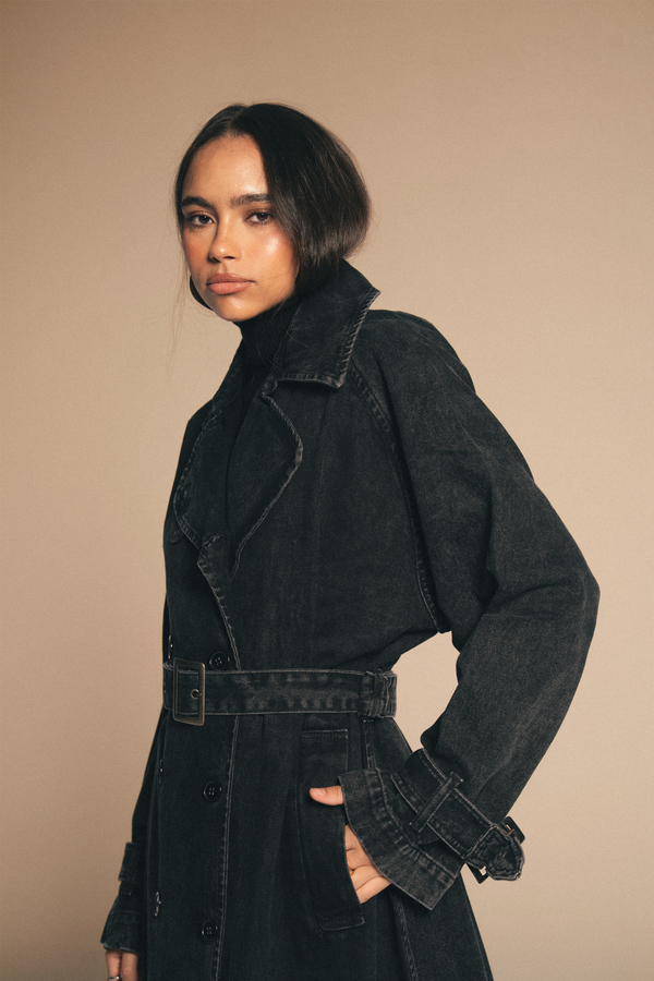 Black Denim Trench Coat