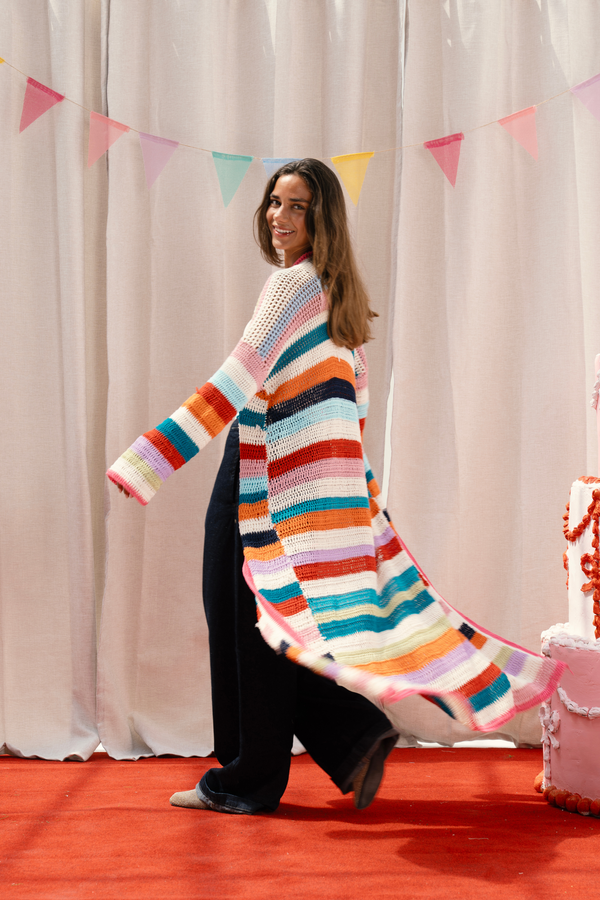Long Multicolor Crochet Kimono