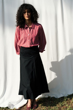 Ruched Poplin Skirt in Black