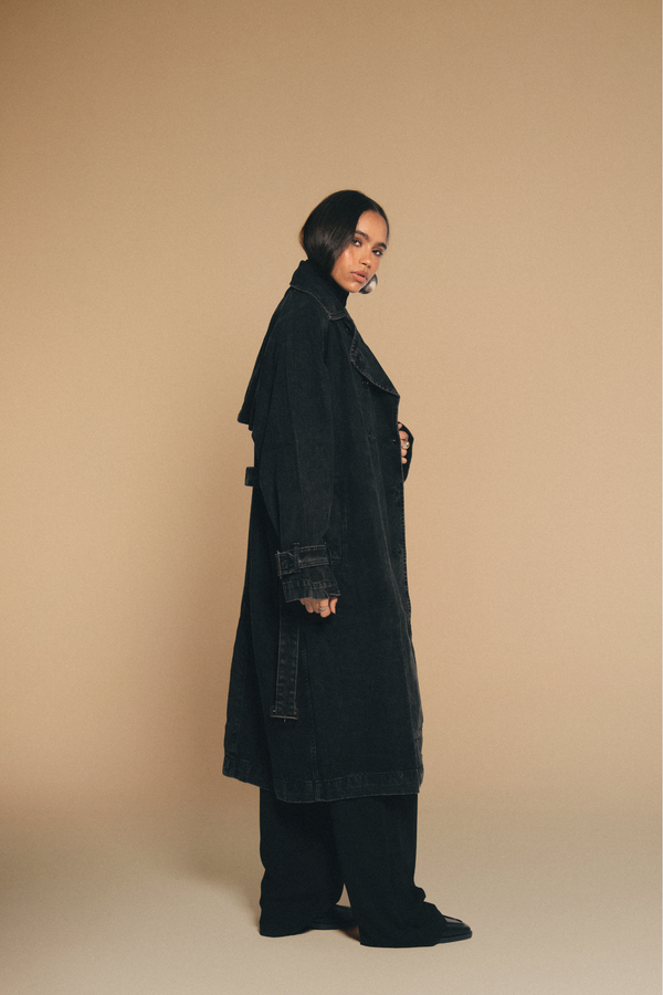 Black Denim Trench Coat