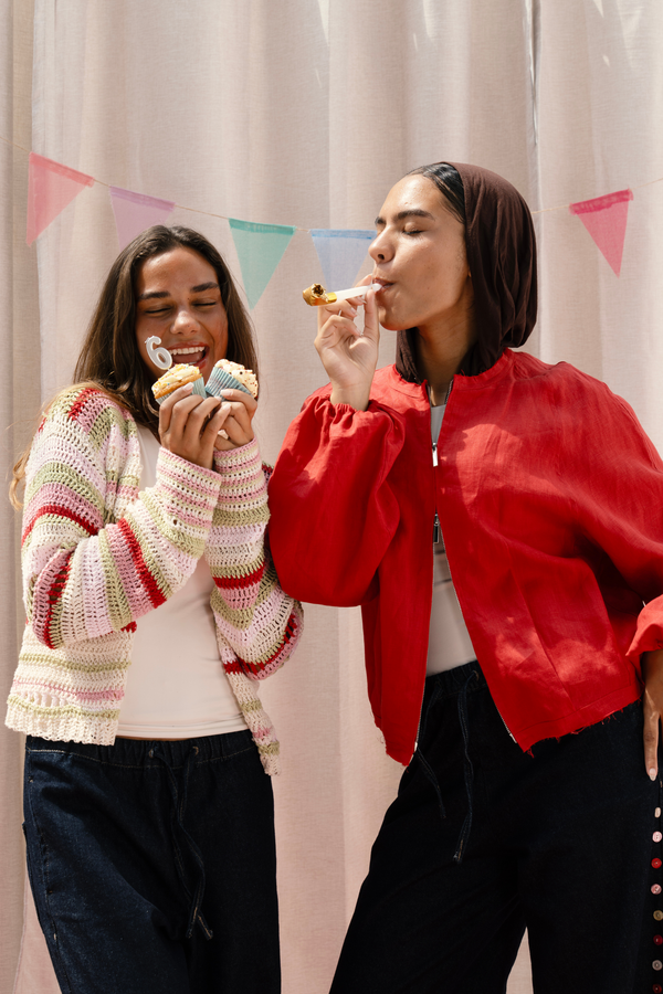 Linen Bomber Jacket in Red