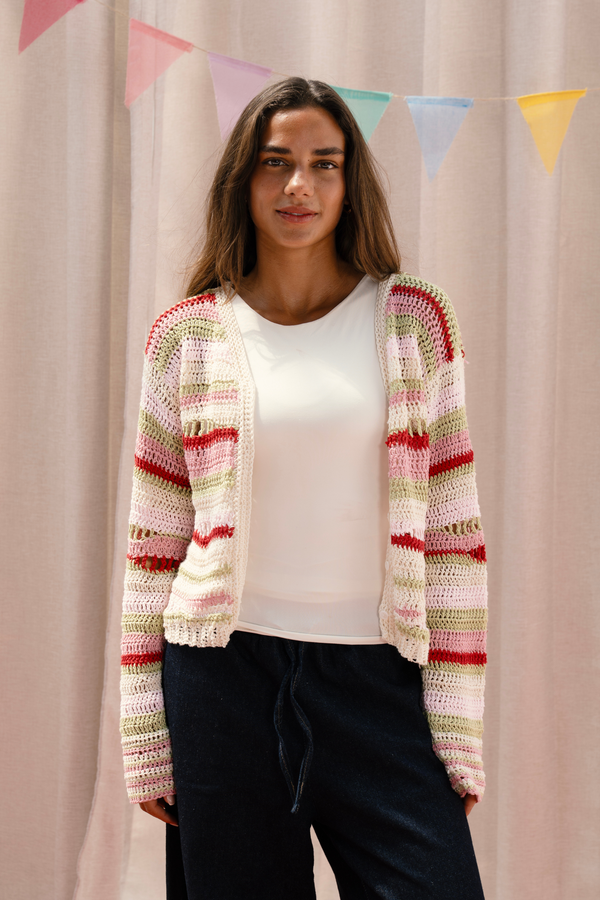 Multi-Stripe Crochet Cardigan
