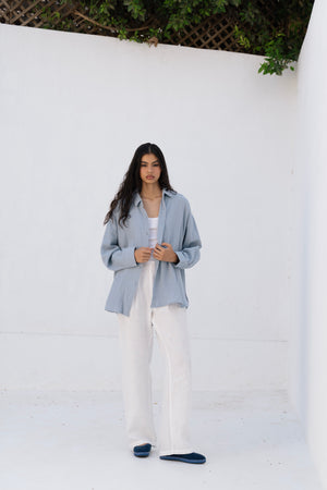 Cotton Muslin Shirt in Teal