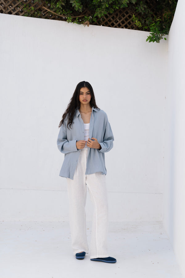 Cotton Muslin Shirt in Teal