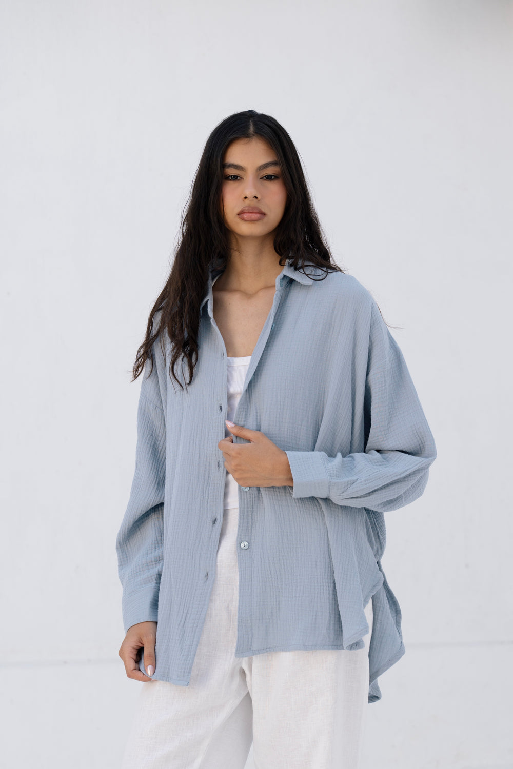 Cotton Muslin Shirt in Teal