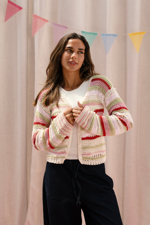 Multi-Stripe Crochet Cardigan