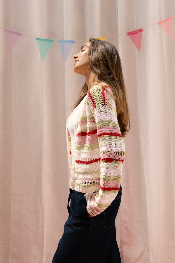 Multi-Stripe Crochet Cardigan