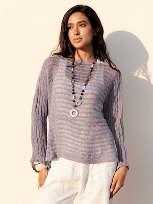 Boat Neck Crochet Top in Purple