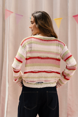 Multi-Stripe Crochet Cardigan