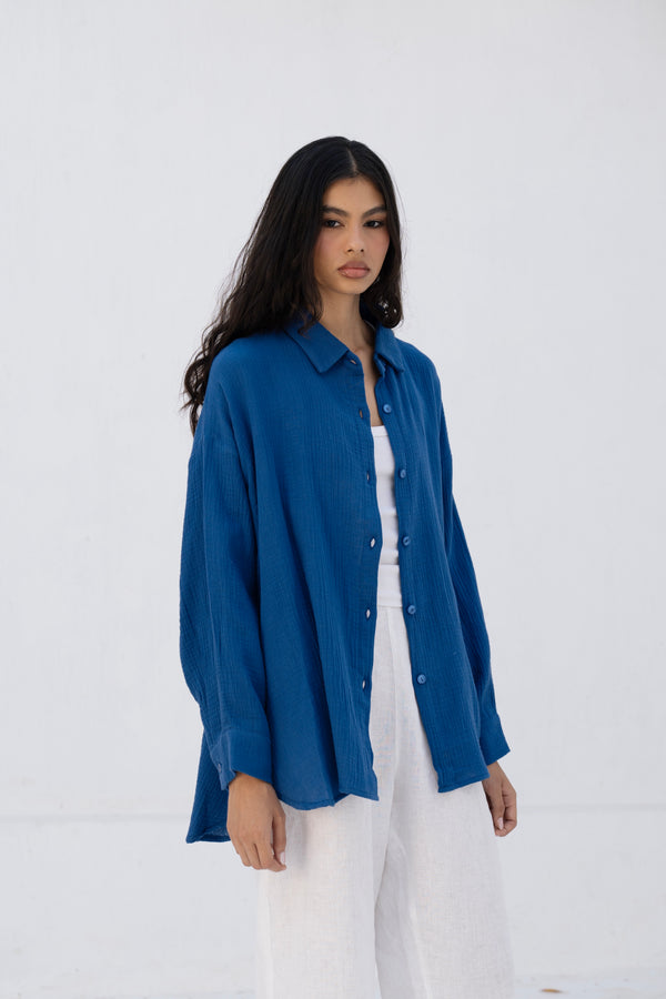 Cotton Muslin Shirt in Royal Blue