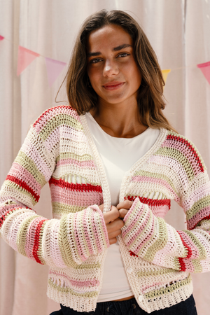 Multi-Stripe Crochet Cardigan