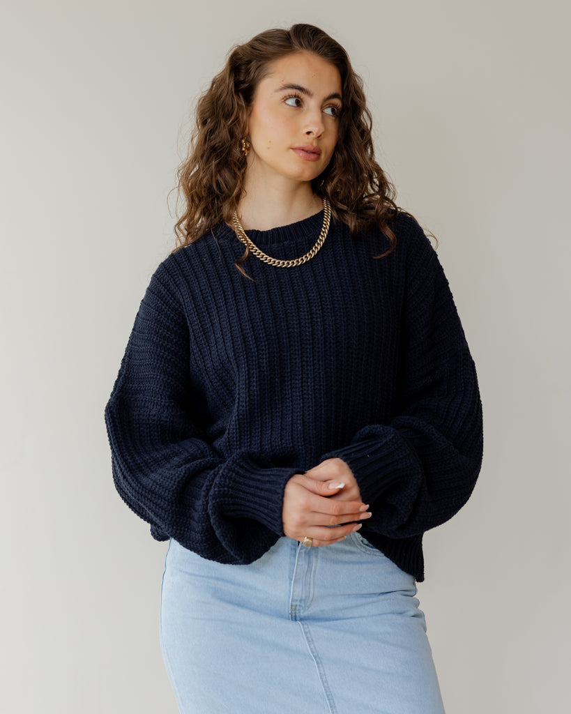 Knit Sweater in Navy Blue