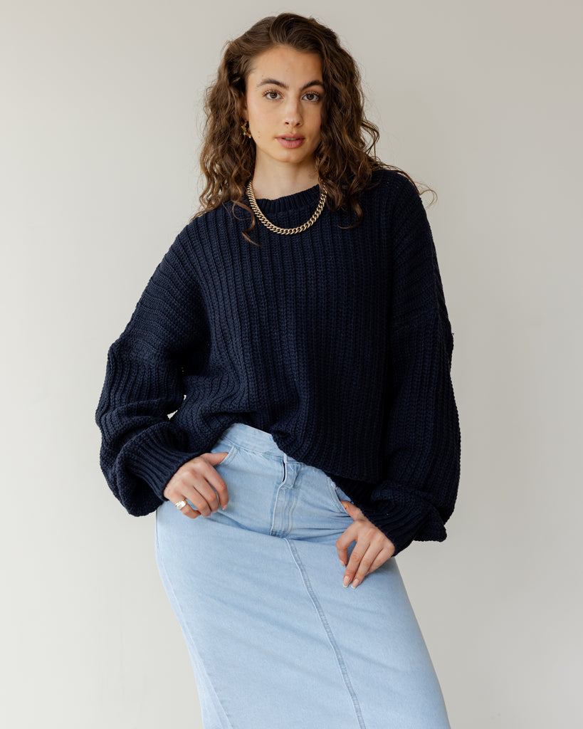 Knit Sweater in Navy Blue