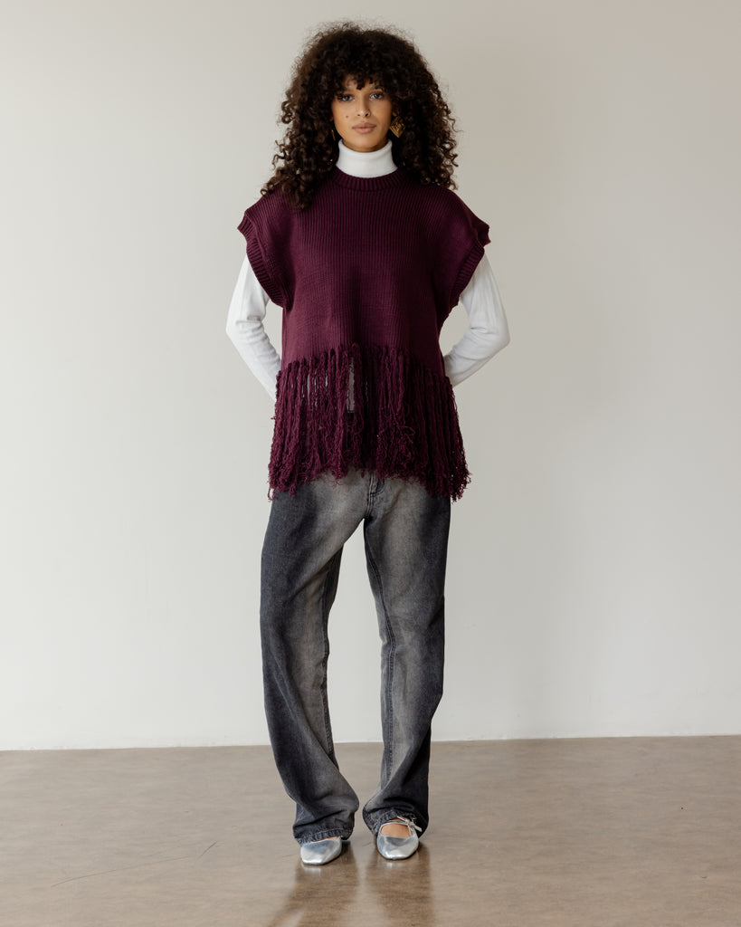 Fringed Vest in Burgundy