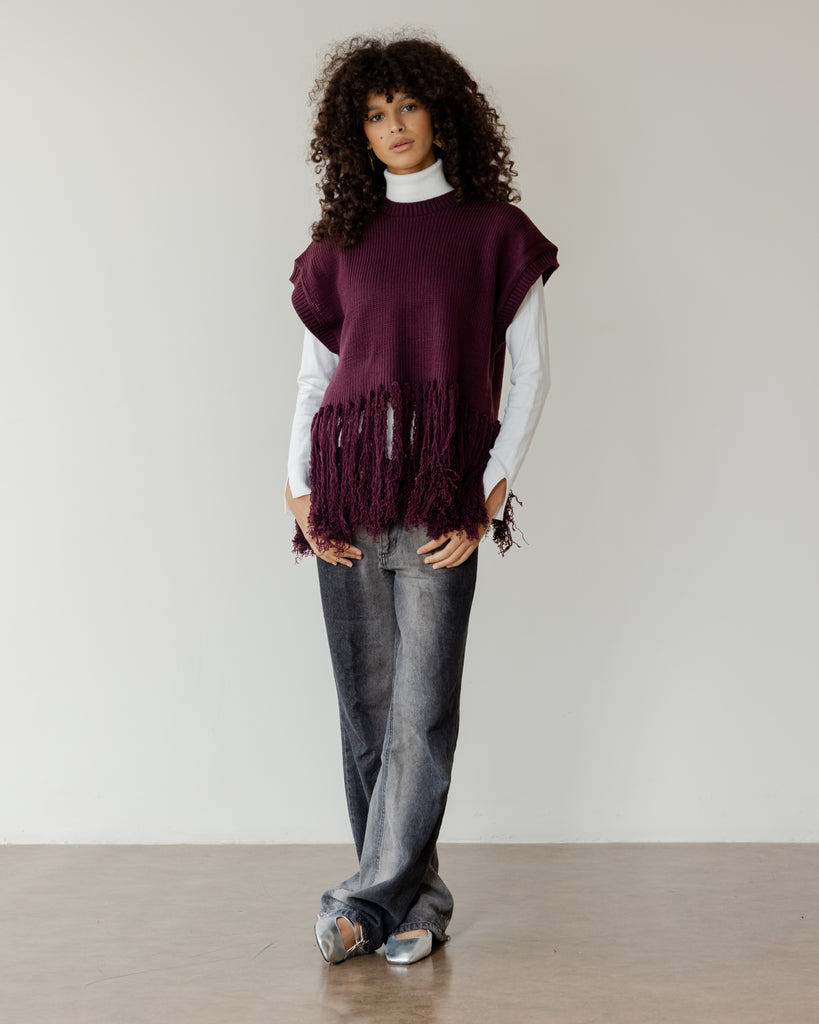 Fringed Vest in Burgundy