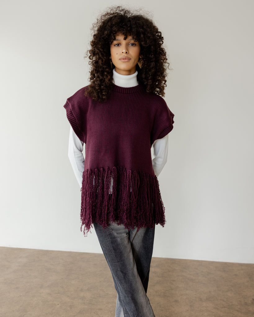 Fringed Vest in Burgundy