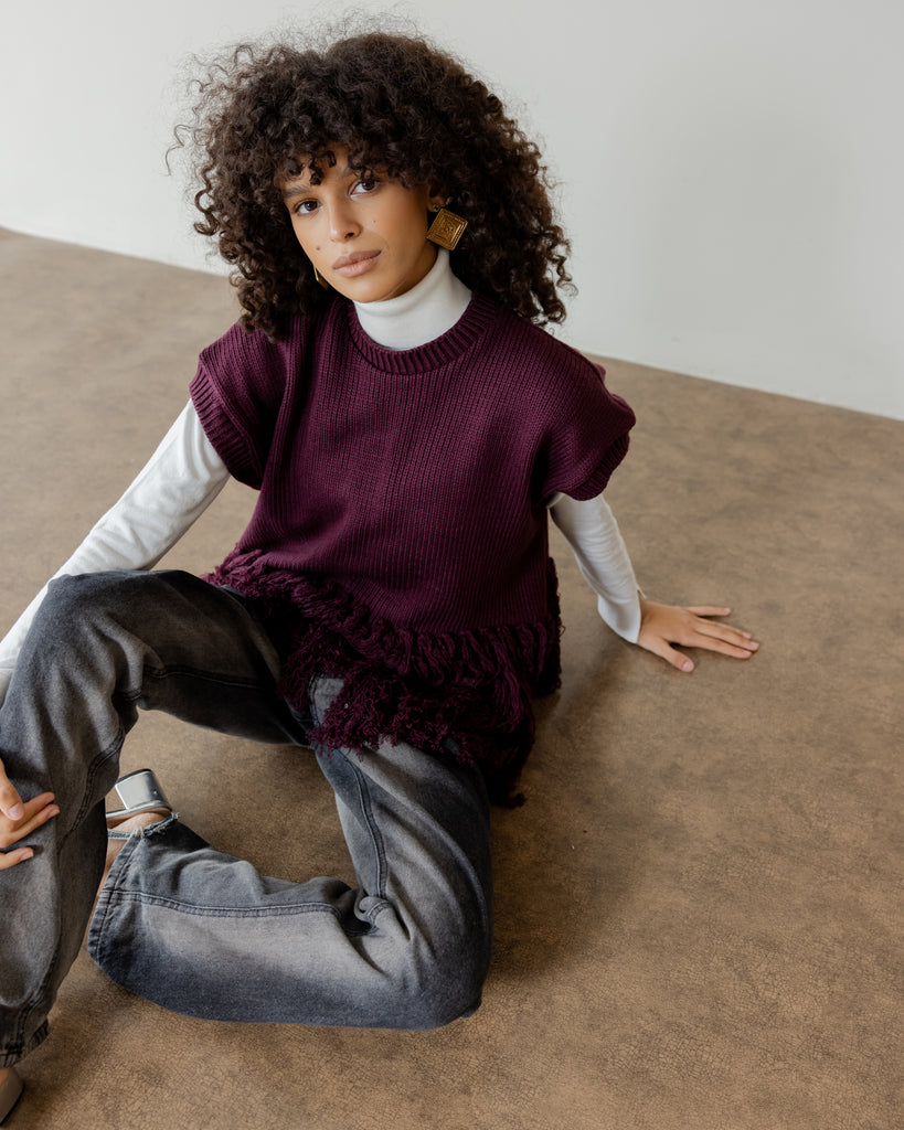 Fringed Vest in Burgundy