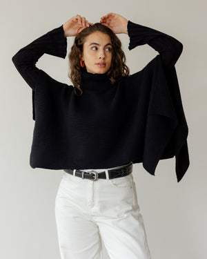 Turtle Neck Poncho in Black