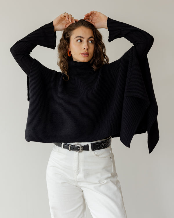 Turtle Neck Poncho in Black