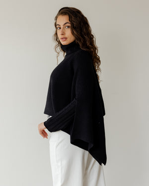 Turtle Neck Poncho in Black