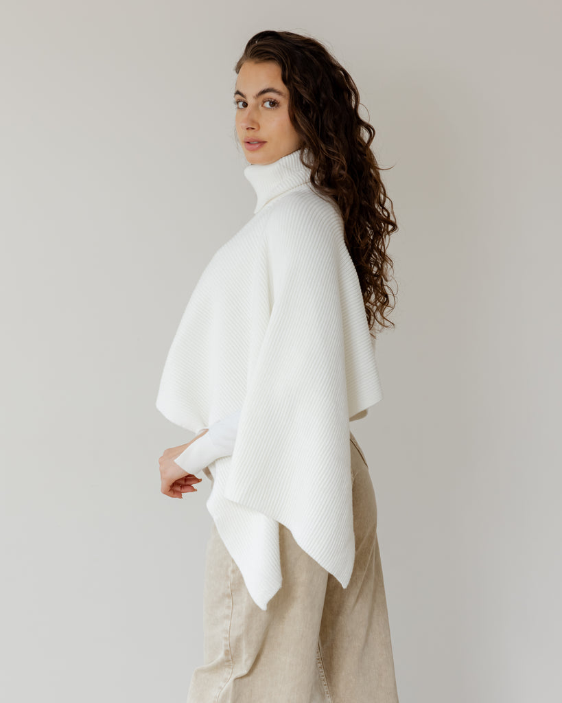 Turtle Neck Poncho in Off-White