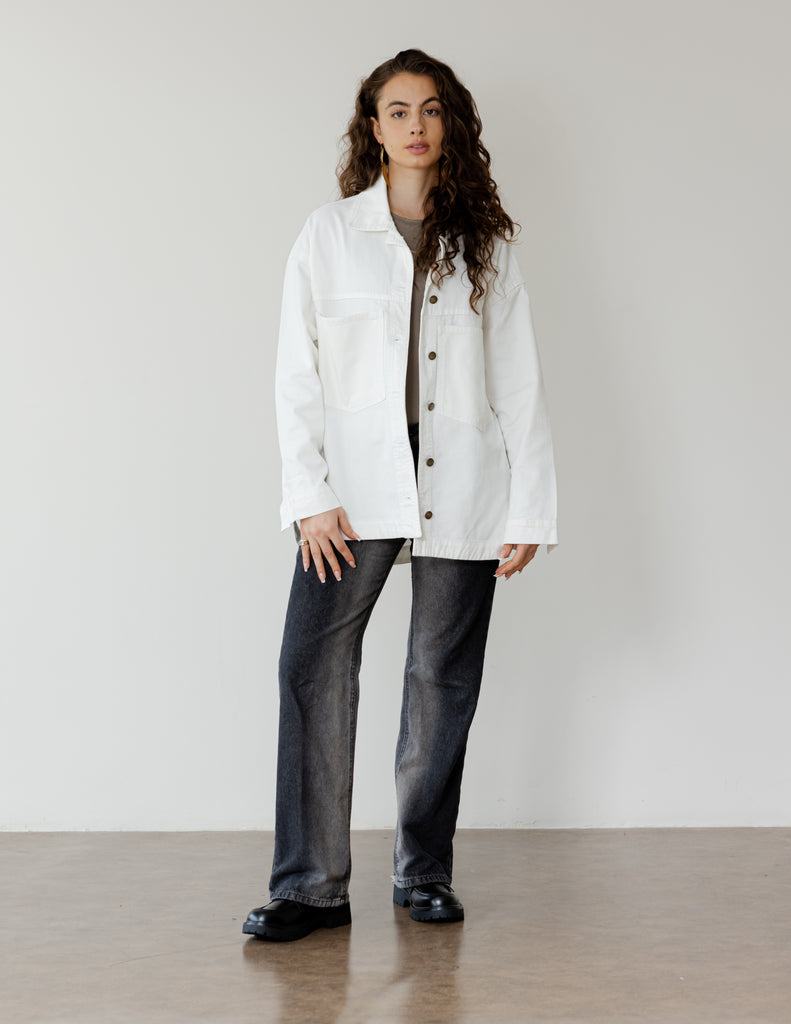 Raw-Hem Denim Jacket in Off-White