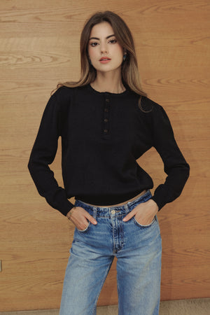 Placket Knit Top in Black