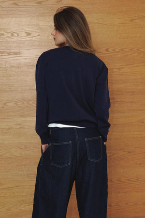 Placket Knit Top in Navy