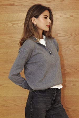Placket Knit Top in Grey