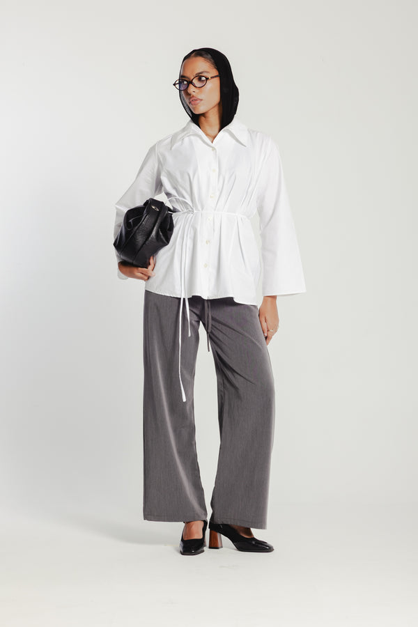 Belted Poplin Shirt in White
