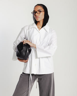 Belted Poplin Shirt in White