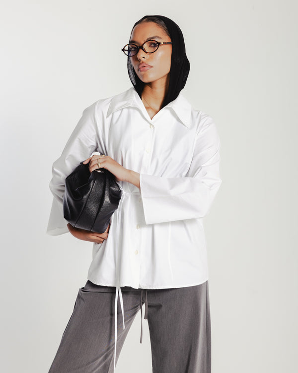 Belted Poplin Shirt in White