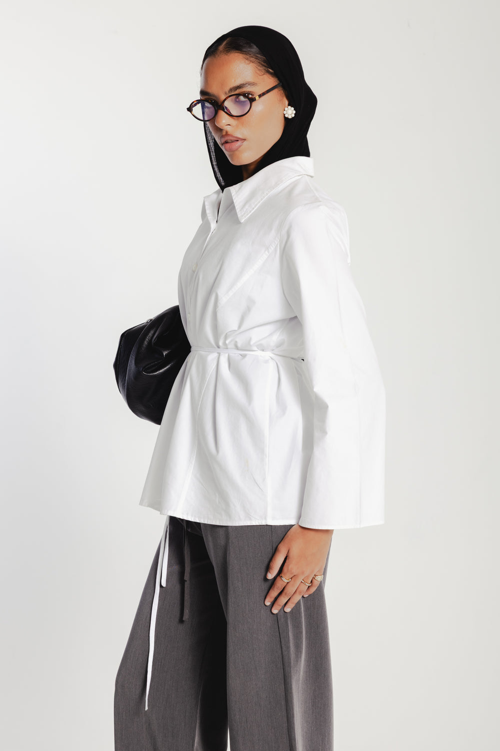 Belted Poplin Shirt in White