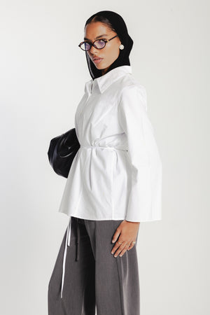 Belted Poplin Shirt in White
