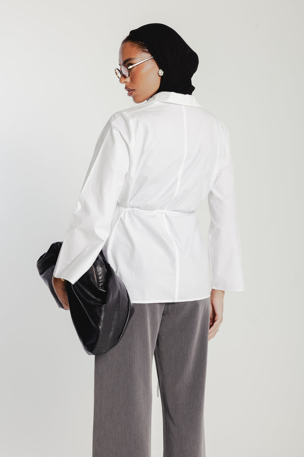 Belted Poplin Shirt in White