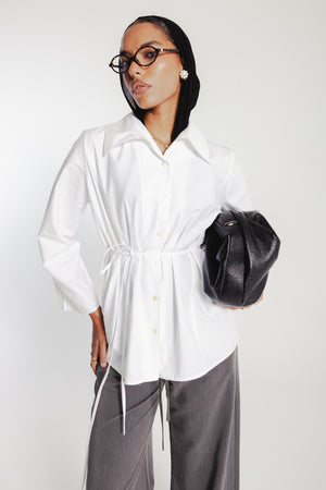 Belted Poplin Shirt in White
