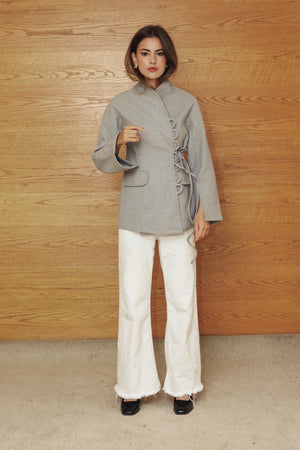 Wool Side Tie Jacket in Grey