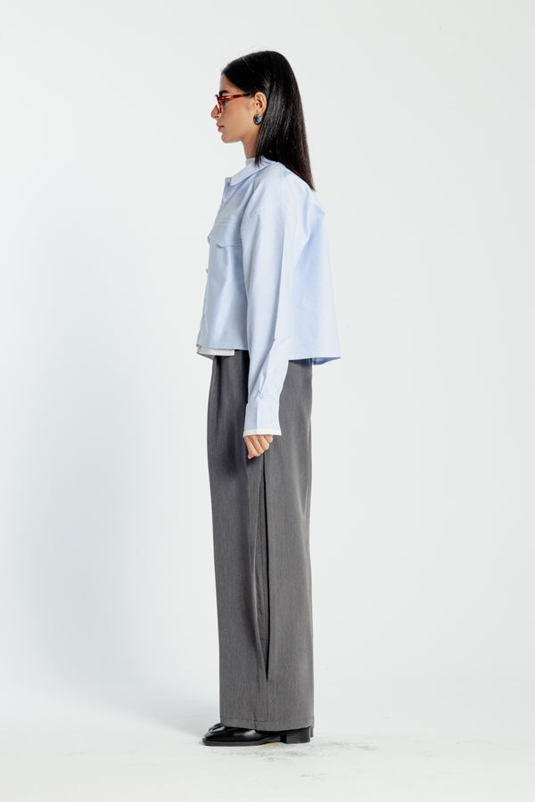 Asymmetric Waistband Trousers in Grey