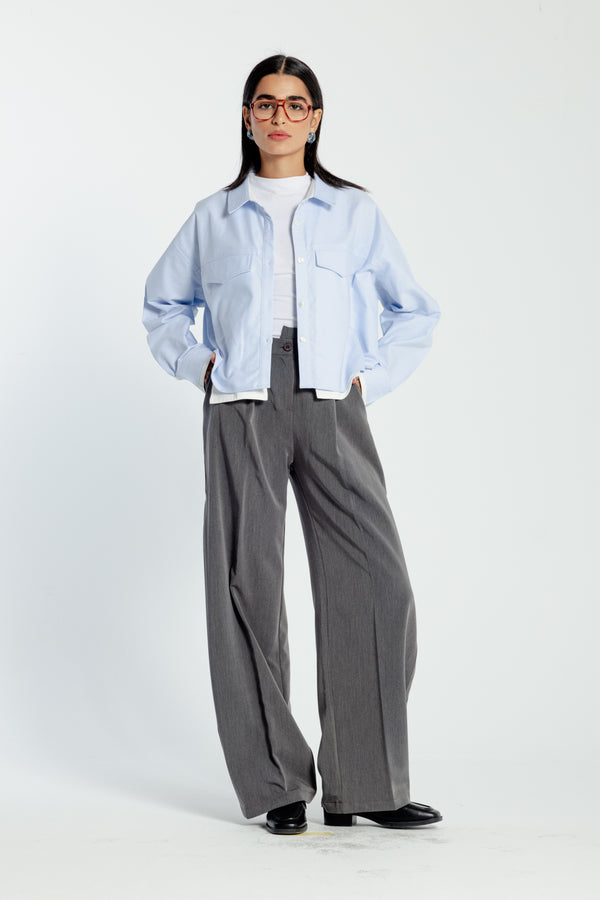 Asymmetric Waistband Trousers in Grey