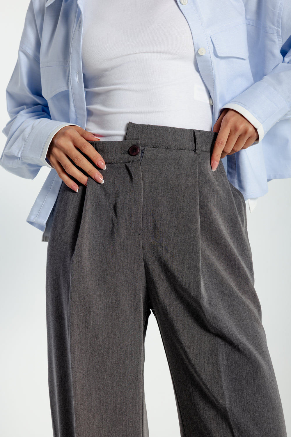 Asymmetric Waistband Trousers in Grey
