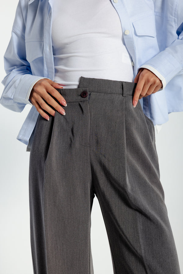 Asymmetric Waistband Trousers in Grey